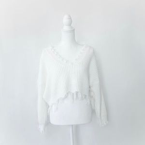 Cream distressed sweater